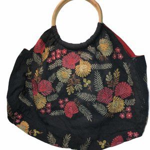 Christian Livingston black embroidered floral bag